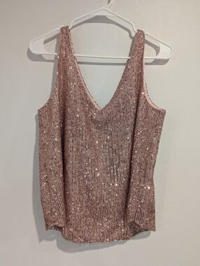 LOFT Rose Gold Sequin V-Neck Tank Size Medium